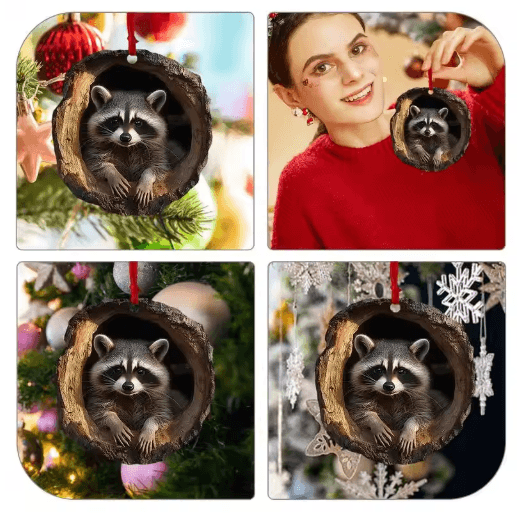 Animal Christmas Acrylic Pendant Ornament – Raccoon, Owl, Squirrel, Bunny & Bird (2D Design)