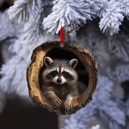 Animal Christmas Acrylic Pendant Ornament – Raccoon, Owl, Squirrel, Bunny & Bird (2D Design)