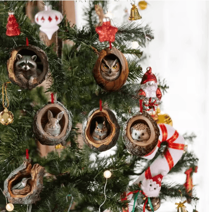 Animal Christmas Acrylic Pendant Ornament – Raccoon, Owl, Squirrel, Bunny & Bird (2D Design)