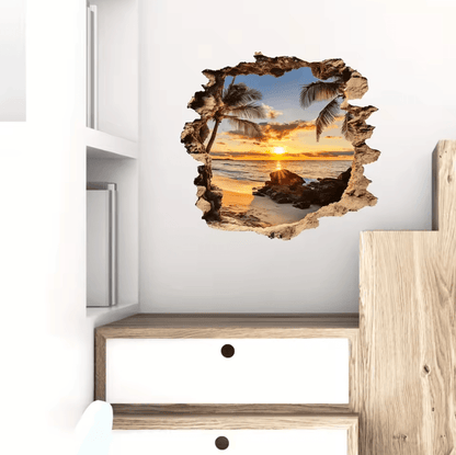 3D Wall Decal Ocean Landscape – Beach Scene Wall Sticker, Lifelike PVC Wall Mural for Home Decor