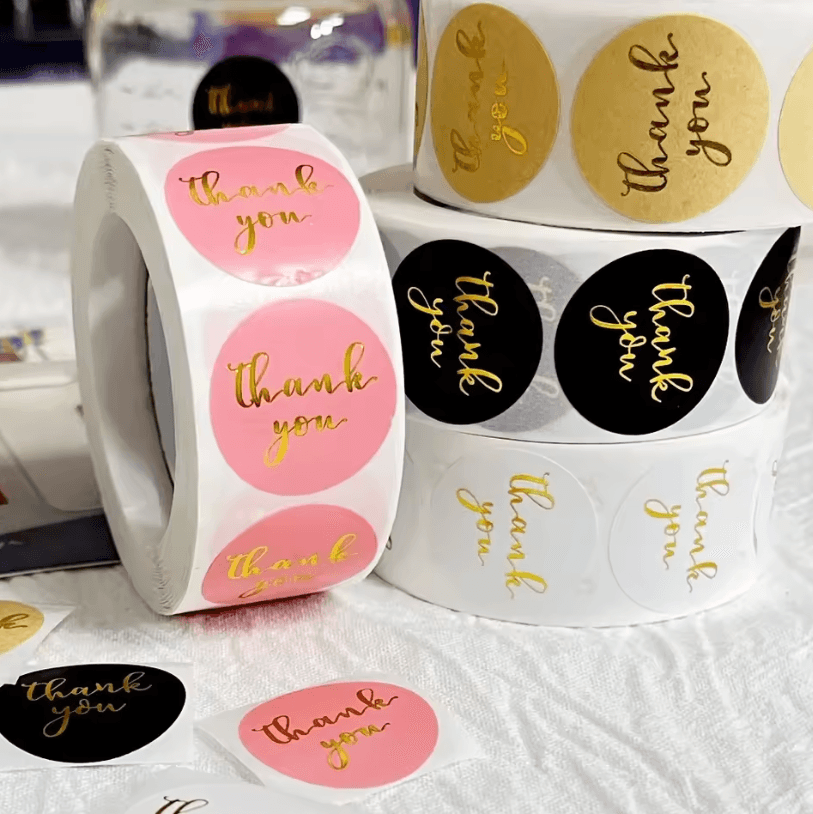 500Pcs Thank You Stickers – Kraft Paper Sticker Rolls with Cute Thank You Seal Labels for Party Favors & Gifts