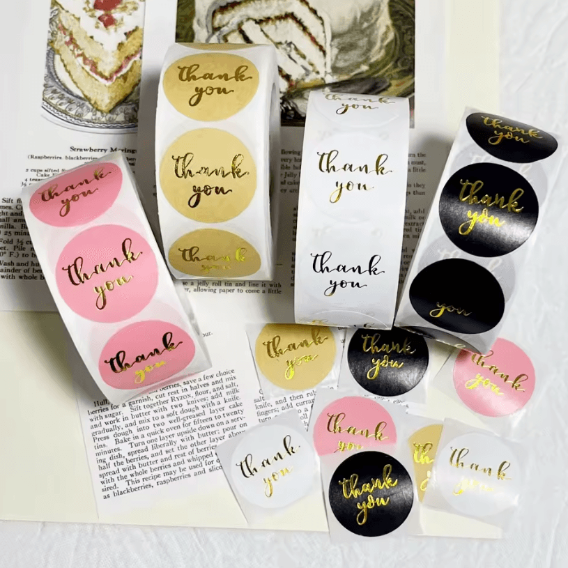 500Pcs Thank You Stickers – Kraft Paper Sticker Rolls with Cute Thank You Seal Labels for Party Favors & Gifts