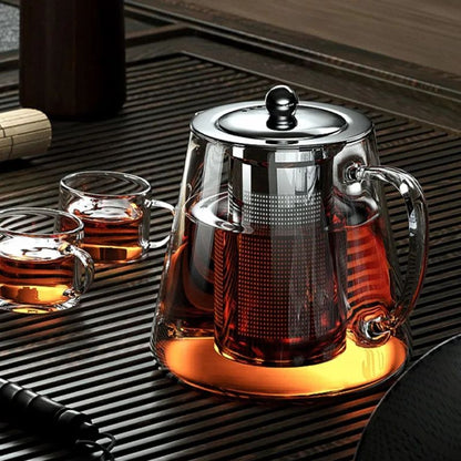 Heat-Resistant Borosilicate Glass Teapot with Infuser and Stainless Steel Tea Strainer