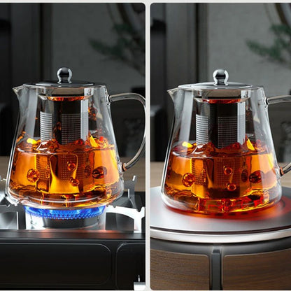 Heat-Resistant Borosilicate Glass Teapot with Infuser and Stainless Steel Tea Strainer
