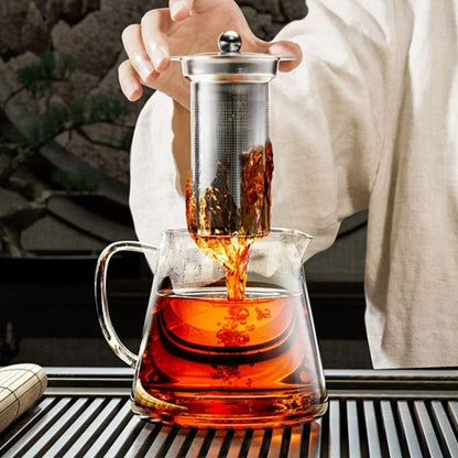 Heat-Resistant Borosilicate Glass Teapot with Infuser and Stainless Steel Tea Strainer