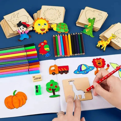 42-Piece Wooden DIY Drawing Template Set – Children's Creative Art Tool Kit