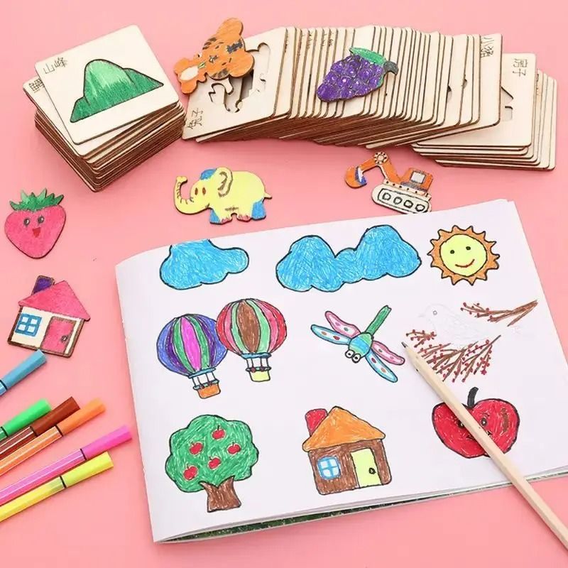 42-Piece Wooden DIY Drawing Template Set – Children's Creative Art Tool Kit