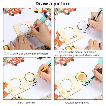 42-Piece Wooden DIY Drawing Template Set – Children's Creative Art Tool Kit