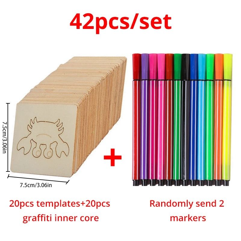 42-Piece Wooden DIY Drawing Template Set – Children's Creative Art Tool Kit