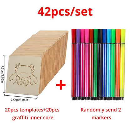 42-Piece Wooden DIY Drawing Template Set – Children's Creative Art Tool Kit
