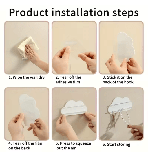 Cloud Shaped Jewelry Hook White Necklace and Bracelet Wall Organizer