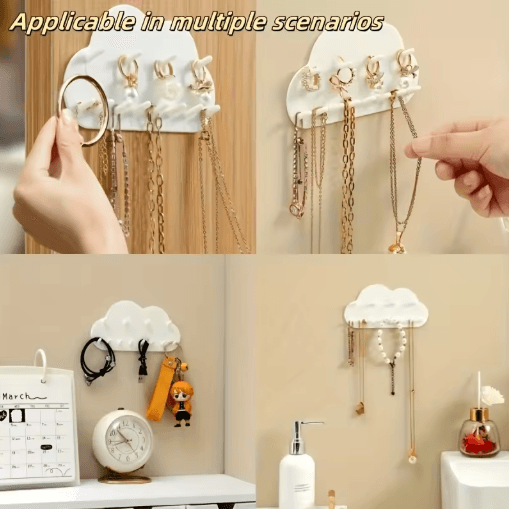 Cloud Shaped Jewelry Hook White Necklace and Bracelet Wall Organizer