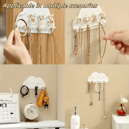 Cloud Shaped Jewelry Hook White Necklace and Bracelet Wall Organizer