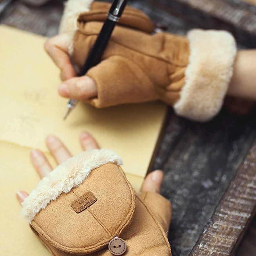 Winter Womens Fingerless Thermal Gloves – Thick Half-Finger Student Design