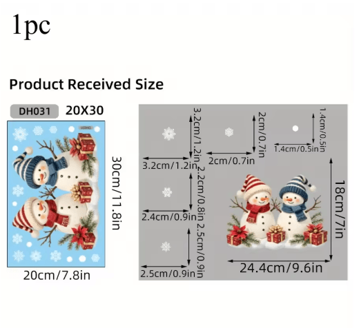 Christmas Snowman Window Clings – Removable Static Cling Holiday Decal for Windows