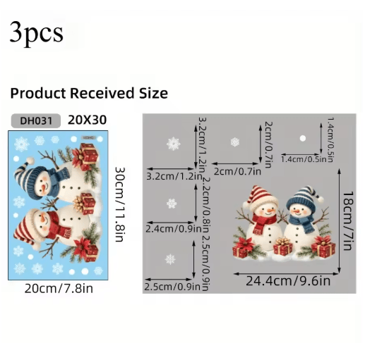 Christmas Snowman Window Clings – Removable Static Cling Holiday Decal for Windows