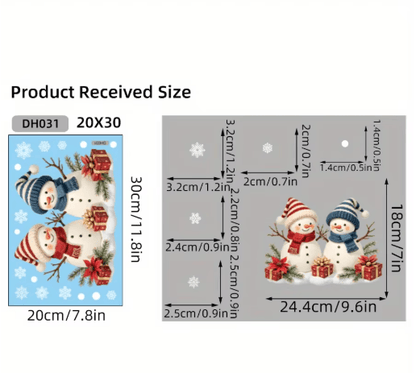 Christmas Snowman Window Clings – Removable Static Cling Holiday Decal for Windows
