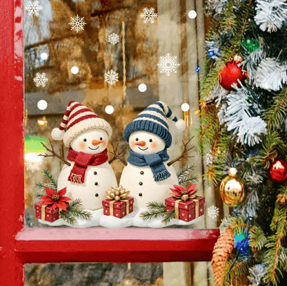 Christmas Snowman Window Clings – Removable Static Cling Holiday Decal for Windows
