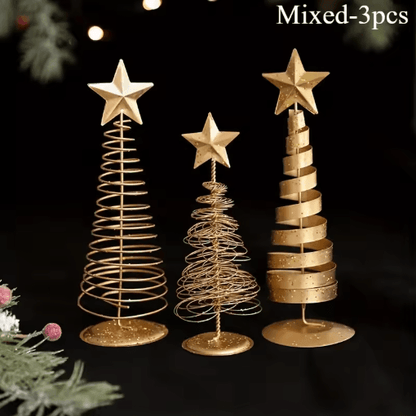 Iron Golden Christmas Tree Tabletop Ornament Festive Holiday Home and Party Decor