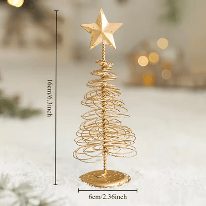 Iron Golden Christmas Tree Tabletop Ornament Festive Holiday Home and Party Decor