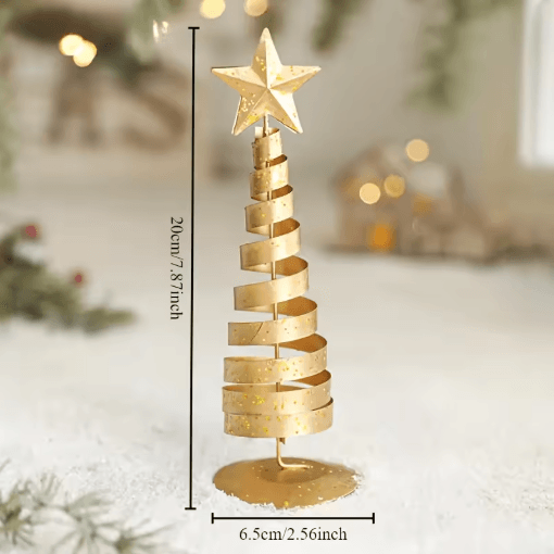 Iron Golden Christmas Tree Tabletop Ornament Festive Holiday Home and Party Decor