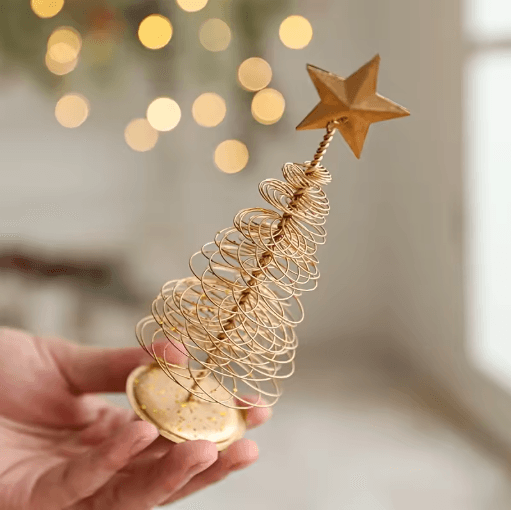 Iron Golden Christmas Tree Tabletop Ornament Festive Holiday Home and Party Decor