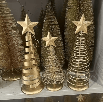 Iron Golden Christmas Tree Tabletop Ornament Festive Holiday Home and Party Decor