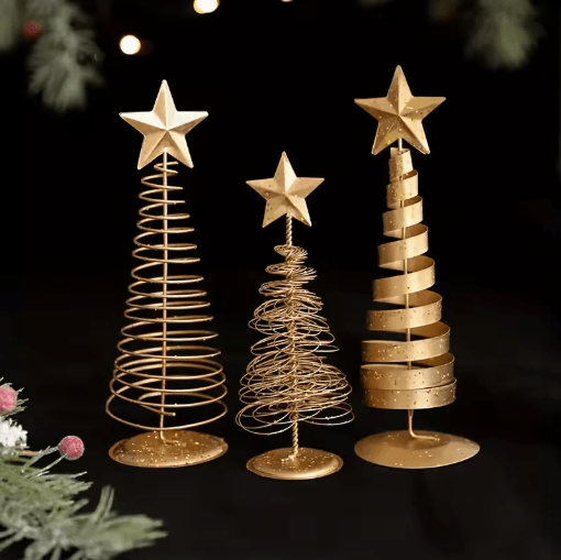 Iron Golden Christmas Tree Tabletop Ornament Festive Holiday Home and Party Decor