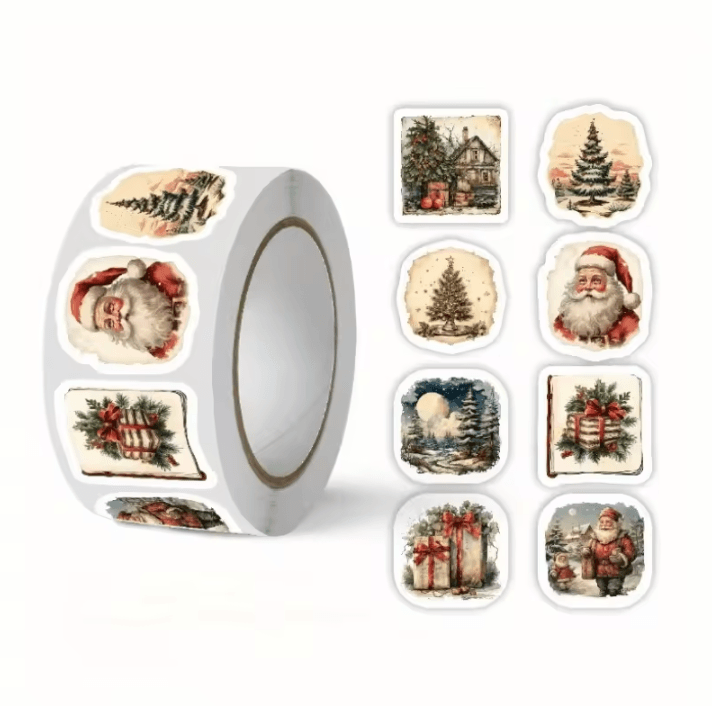 250pcs Christmas stickers Vintage Self Adhesive Festive Craft Supplies for Scrapbooking, Gift Wrapping and Tree Decorati