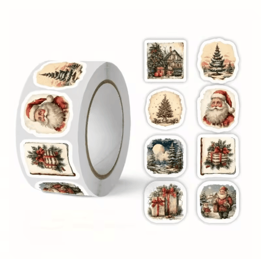 250pcs Christmas stickers Vintage Self Adhesive Festive Craft Supplies for Scrapbooking, Gift Wrapping and Tree Decorati