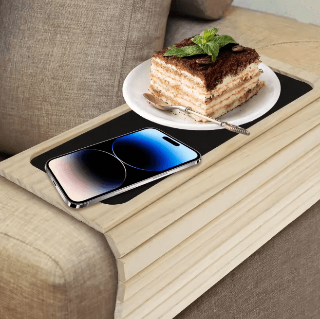 BambooGrip Couch Cup Holder Sofa Armrest Tray Anti Slip Foldable Organizer