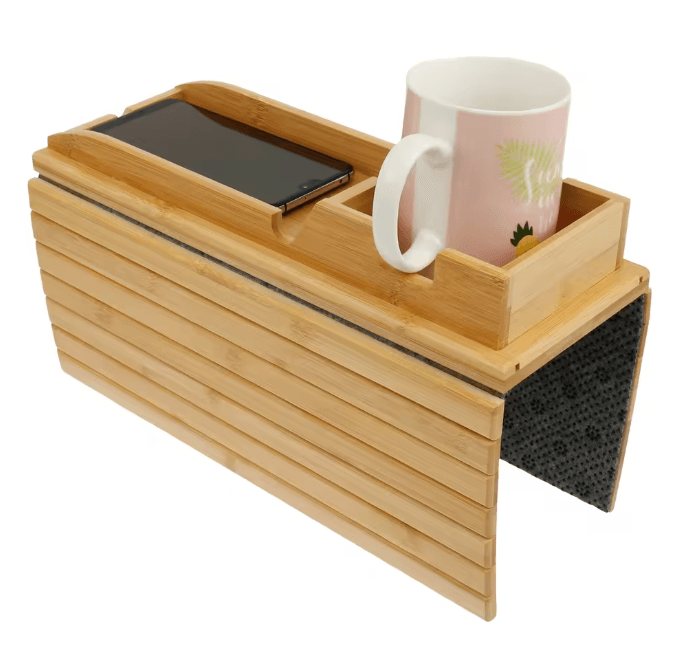 BambooGrip Couch Cup Holder Sofa Armrest Tray Anti Slip Foldable Organizer