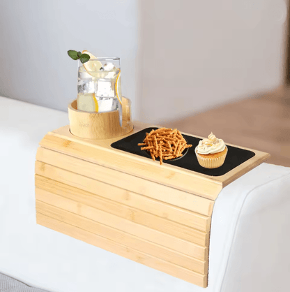 BambooGrip Couch Cup Holder Sofa Armrest Tray Anti Slip Foldable Organizer