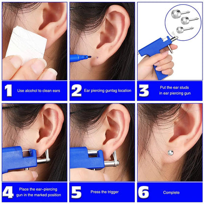 Professional Ear Piercing Gun Tool Set with 98 Stainless Steel Studs for Ears, Nose, and Body