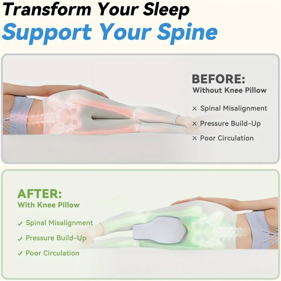 Memory Foam Knee Pillow for Side Sleepers – Between Legs Leg Pillow for Sciatica, Hips & Back Alignment