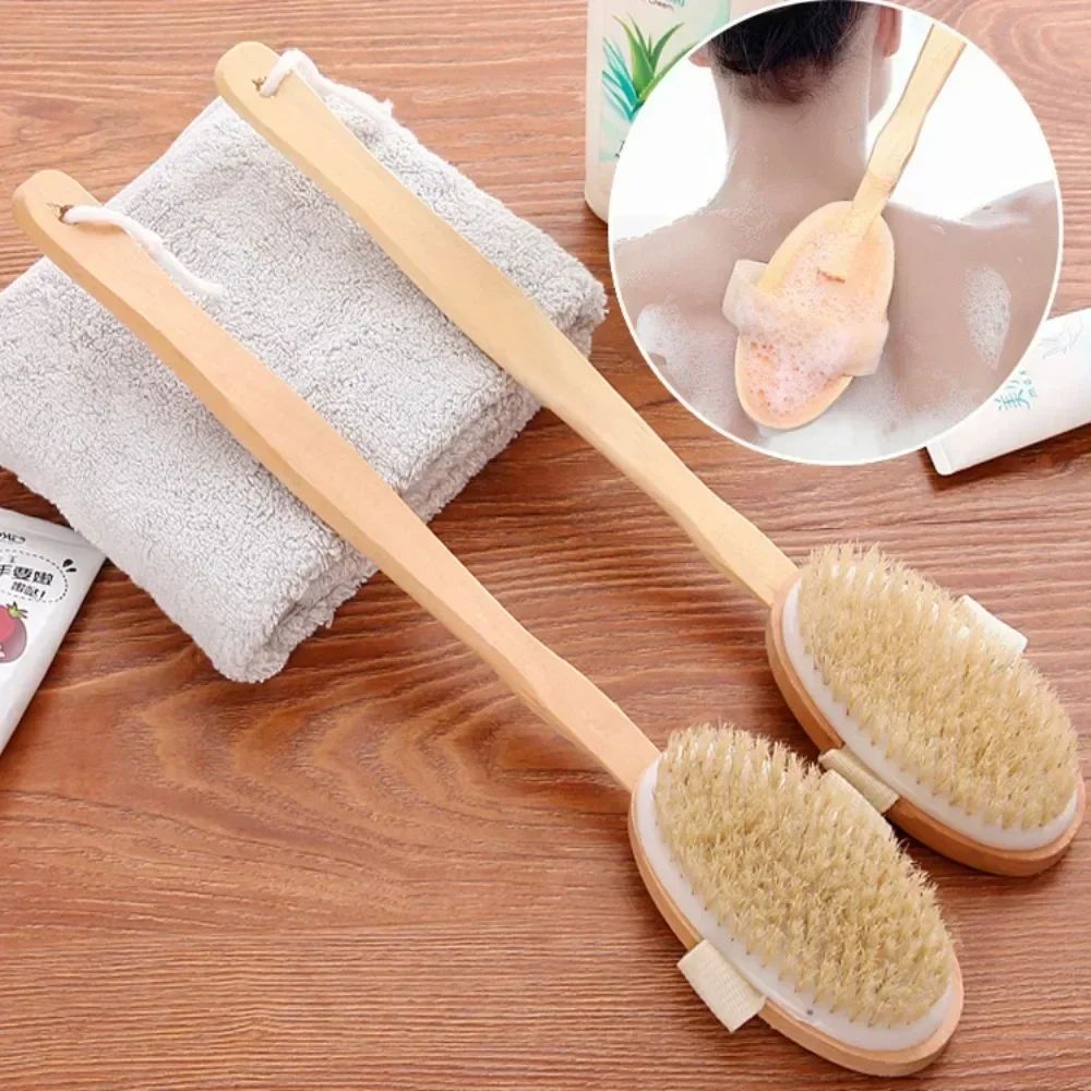 Natural Bristle back scrubber brush with Detachable Handle - Long long handle shower brush for Deep Clean Exfoliation