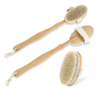 Natural Bristle back scrubber brush with Detachable Handle - Long long handle shower brush for Deep Clean Exfoliation