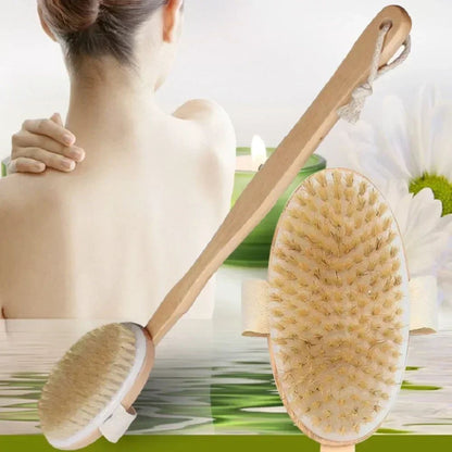 Natural Bristle back scrubber brush with Detachable Handle - Long long handle shower brush for Deep Clean Exfoliation