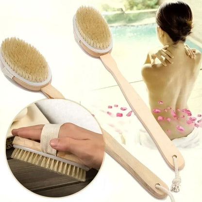 Natural Bristle back scrubber brush with Detachable Handle - Long long handle shower brush for Deep Clean Exfoliation