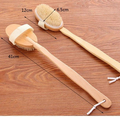 Natural Bristle back scrubber brush with Detachable Handle - Long long handle shower brush for Deep Clean Exfoliation