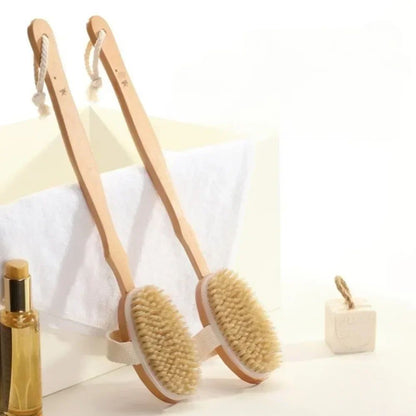 Natural Bristle back scrubber brush with Detachable Handle - Long long handle shower brush for Deep Clean Exfoliation