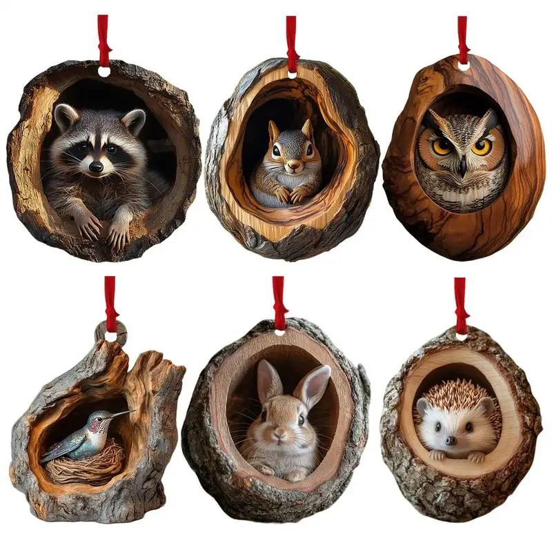 Woodland Animal acrylic Christmas ornament 2D Pendant - Raccoon, Owl, Squirrel, Bunny & Bird Tree Decor