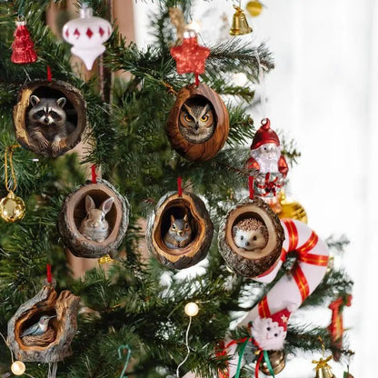 Woodland Animal acrylic Christmas ornament 2D Pendant - Raccoon, Owl, Squirrel, Bunny & Bird Tree Decor