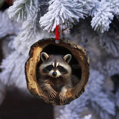 Woodland Animal acrylic Christmas ornament 2D Pendant - Raccoon, Owl, Squirrel, Bunny & Bird Tree Decor