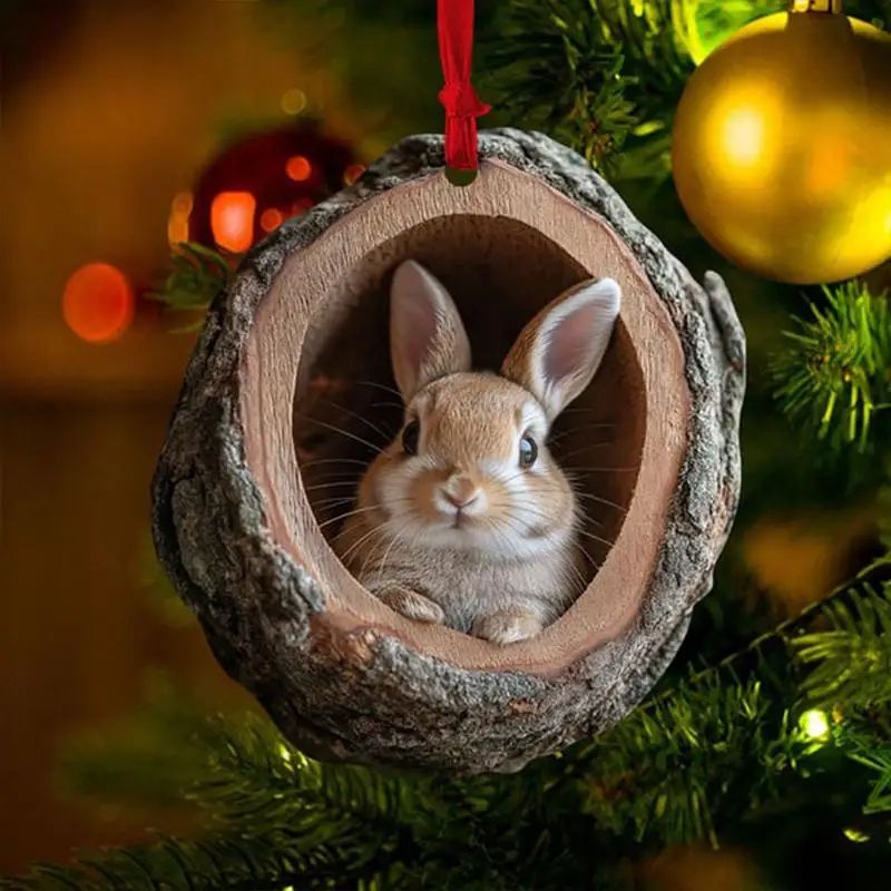 Woodland Animal acrylic Christmas ornament 2D Pendant - Raccoon, Owl, Squirrel, Bunny & Bird Tree Decor