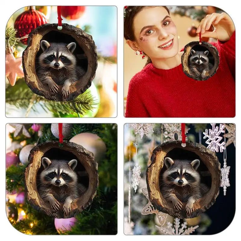 Woodland Animal acrylic Christmas ornament 2D Pendant - Raccoon, Owl, Squirrel, Bunny & Bird Tree Decor