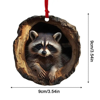 Woodland Animal acrylic Christmas ornament 2D Pendant - Raccoon, Owl, Squirrel, Bunny & Bird Tree Decor