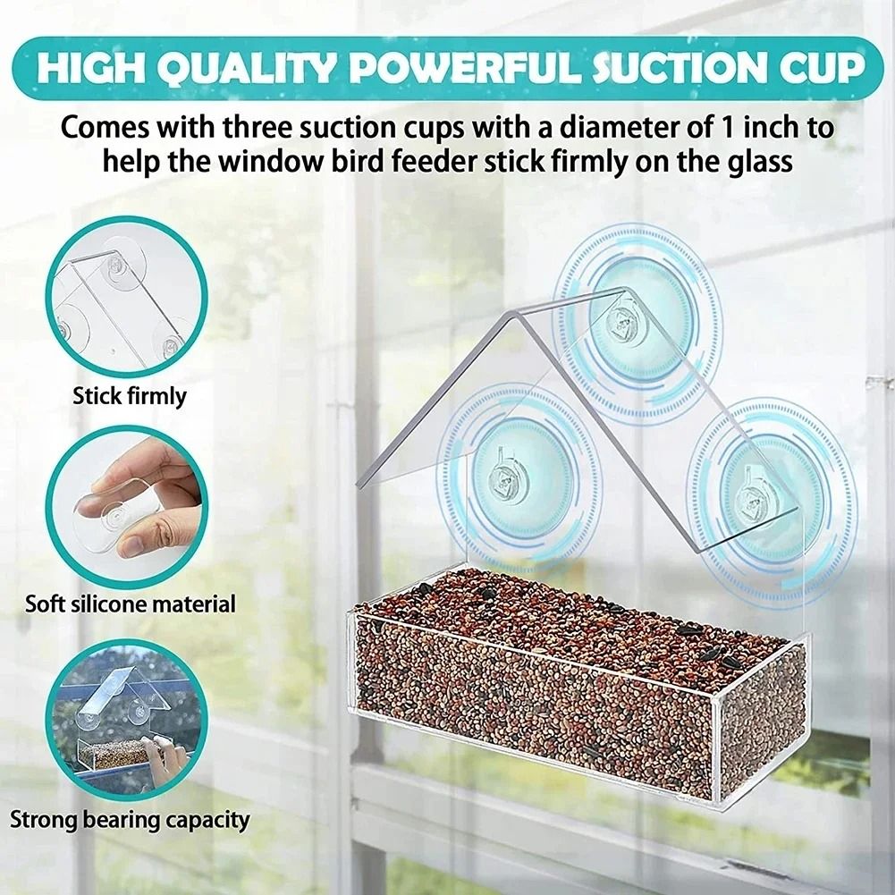 House Transparent Window Wild Bird Feeder with Removable Suction Cups