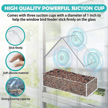 House Transparent Window Wild Bird Feeder with Removable Suction Cups