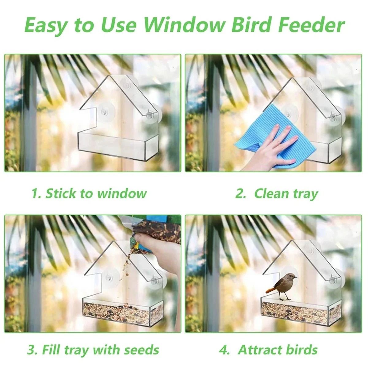 House Transparent Window Wild Bird Feeder with Removable Suction Cups